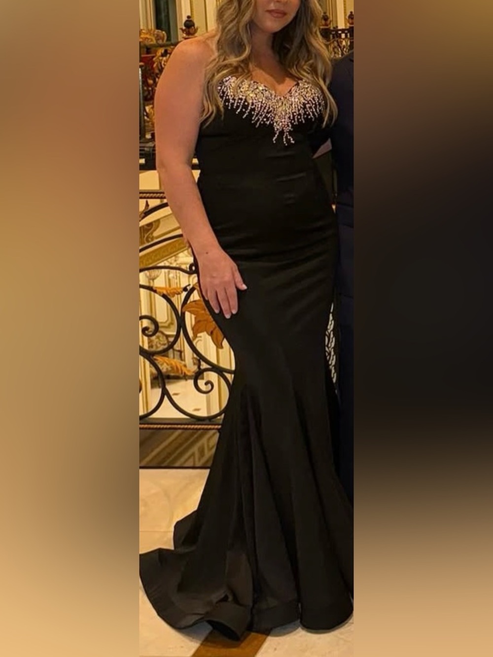 Black Beaded V-Neck Evening Gown - Picture 3 of 9